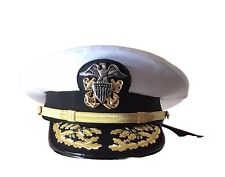 USN NEW ADMIRAL VISOR  WHITE HAT MADE IN USA BY BERNARD CAP  Co. SIZE 7 3/4 (XL) picture