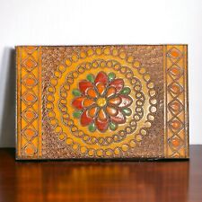 Vintage Wood Hand Carved & Colorful Painted Trinket Keepsake Box POLAND Hinged picture
