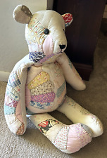 Vintage Dresden Plate Bear Made from Old Feedsack Quilt Large Sz 28