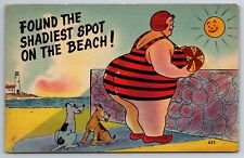 Vintage Postcard Funny Cartoon Heavy Set Woman Beach Dogs Linen ~9272 picture