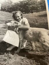 Real BW Photo School Girl 1942 Id’d Vera Olson Iowa ? Hugs Dog Golden Retriever picture