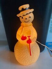 VTG Union Products Blow Mold Dimple Snowman Lighted Hat Scarf broom 12.75