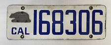 RARE Porcelain LICENSE PLATE 1916 CALIFORNIA Owners Name Bear Tag # 168306 picture