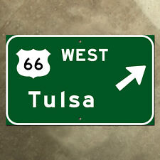Oklahoma US 66 Tulsa highway road freeway guide sign green 1961 I-44 23x14 picture