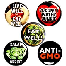 Eat Well Be Well Healthy Eating Buttons Backpack Pins 5 Pack Set 1 Inch P24-4 picture