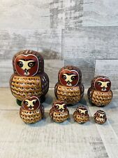 Owls Russian Nesting Dolls Hand Painted Wood Set Of 7 Beautiful Colors Birds picture