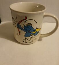 Vintage 1981 Smurfs Valentines Day Character Mug Cup Gotcha #7566 15 Bow & Arrow picture