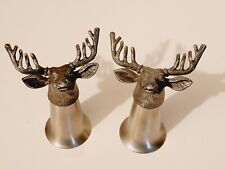 2 Jagermeister Stainless Steel Shot Glasses With Pewter Elk, Deer, Stag Head picture