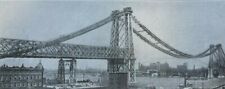 1901 Building the Brooklyn Bridge New York City illustrated picture