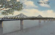 Vicksburg MS Mississippi River Bridge Linen c1930 Postcard picture