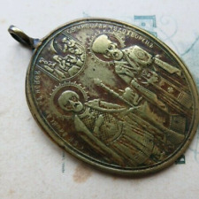 Vintage 19th Necklace Pendant Medallion Bronze Rare Saint Nicholas Jewelry Icon picture
