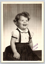 Original Old Vintage Proof Studio Photo Little Cute Girl Lady Smile Dress B&W A1 picture
