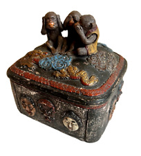 Antique Japanese Pottery Tobacco Humidor w/3 Wise Monkeys Toshogu Shrine Dragons picture