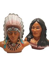 Vintage 1989 Native American Chief & Maiden Bust Ceramic Mold Hand Painted 12