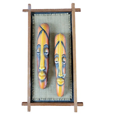 Couple Terracotta Clay Tribal India Handicraft Sculpted Face Mask Wall Hanging. picture