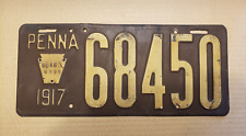 Vintage 1917 Pennsylvania License Plate Tag# 68450 picture