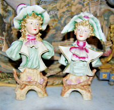 WONDERFUL PAIR OF HAND PAINTED BISQUE FIGURINE BUSTS IN TRADITIONAL PERIOD DRESS picture