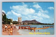 Waikiki HI-Hawaii, Along the Beach, Swimming, Sunbathing, Vintage Postcard picture