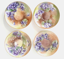 GDA Limoges France Set of 4 Plates Antique Floral Violets 4 5/8