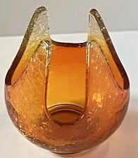 Vintage Orange Crackle Glass Candle Holder/Patio Tea Lite 5 Inches picture