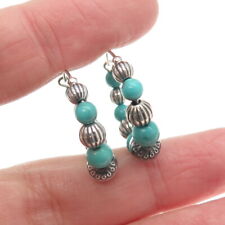 Old Pawn Sterling Silver Vintage Mountain Turquoise Navajo Pearl Hoop Earrings picture