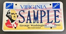 Virginia 1999 GEORGE WASHINGTON BICENTENNIAL SAMPLE License Plate # SAMPLE picture