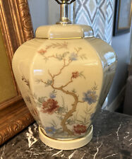 Vintage milk glass lamp chinoiserie cream gold blue pink butterfly picture
