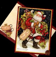 CHRISTMAS Santa Teddy Bear Toys - GLITTERED Christmas Greeting Card W/ TRACKING picture