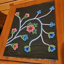 Fine old Plateau Beaded Floral beadwork on black cloth Native American framed picture