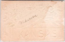 Greetings From Wakarusa Kansas Embossed Roses 1912 USA KS Vintage Postcard DB picture