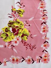 Vintage WILENDUR Dusty Rose PINK & Chartreuse FLORAL TABLECLOTH 52.5
