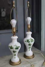 Pair Vintage White Glass Lamps with Ivy Pretty picture