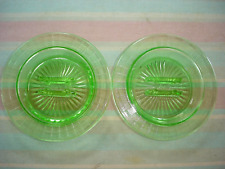 Vintage Set 2 Hazel Atlas Green Vaseline Glass Ashtrays-Match Holder - 1 AS IS picture