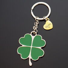 1x Four Leaf Clover Hearts Lucky Key Chain Charm Pendant Gold Mom Heart Keychain picture