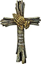 Praying Hands Faux Driftwood Wall Hanging Cross Decor Spiritual Religious Art picture