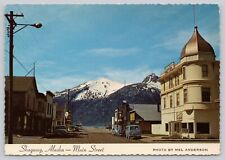 Main Street Skagway AK Alaska, Old Cars, Golden North Hotel Cafe, 4x6 Postcard picture