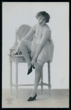 aa French risque near nude woman mirror original 1920s photo postcard SAPI 2041 picture