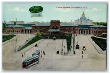 c1910's Union Station Trolley Providence Rhode Island RI Advertising Postcard picture