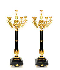 Pair of 6 Light Empire Marble Stand Bronze Candelabra picture