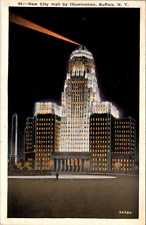 Buffalo, NY, New City Hall, Illuminated at Night, Postcard, c1930s #2051 picture