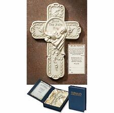 Bless This Baby Boy White Resin Wall Cross with Deluxe Gift Box Home Decor, 7 In picture