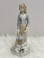Vintage Kpm Porcelain Figurine 8.5” Girl With Flowers And Bunnies picture