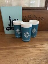 3 Vintage West Bend Thermo-Serv Teal & White Floral Insulated Tumblers picture
