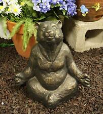 Aluminum Whimsical Meditating Yoga Bear Lotus Pose Garden Statue Rustic Decor picture