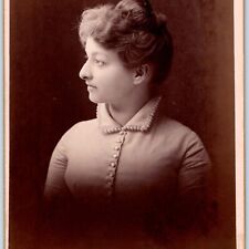 c1880s Milwaukee, Wis. Cute Big Nose Girl Cabinet Card Photo Bead Collar Vtg B18 picture