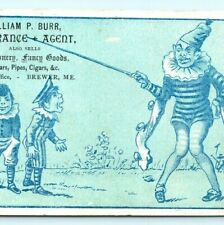 c1870s Brewer ME William Burr Insurance Trade Card Creepy Jester Clown Joker C10 picture