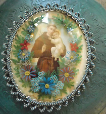 ATQ. EARLY 1900's CZECH SEED BEAD RELIGIOUS PLAQUE ST. ANTHONY and CHRIST CHILD picture