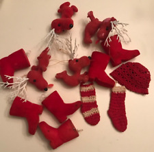 Vintage Flocked Christmas Ornaments Santa Boots Reindeer Crochet Ornaments picture