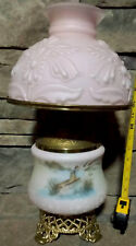 Antique /Vintage Footed Oil Kerosene Lamp, Heavily Embossed Shade. Complete Lamp picture