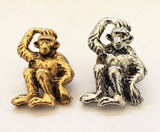 Monkey Chimpanzee  Set Of Two  Vintage  Lapel Pins  Gold Silver  NEW  3633 picture